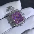 Exquisite radiant cut purple-pink diamond pendant with intricate halo on silver base - Pink
