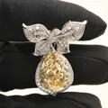 Exquisite butterfly pendant with a 10-carat yellow pear-cut carbon diamond in silver - Pendant Only (No Chain) / Yellow