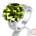 Anillo de plata 925 con moissanita verde de 10 quilates y pavé de diamantes laterales - Talla 5 / Verde amarillento