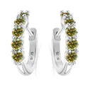 Polished S925 sterling silver hoop earrings with yellow-green moissanite gemstones - Olive Green Row Style