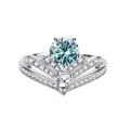 Luxuriöser 1 Karat blauer Moissanit Ring aus 925er Sterlingsilber mit V-förmiger Krone - US 5 / Original Blau