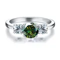 Anello di lusso in argento S925 con moissanite verde 3ct e due diamanti laterali brillanti - Verde Scuro