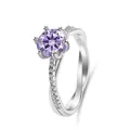 Detail view of purple moissanite ring with S925 engraving and twisted silver band - Size 5 / Light Purple