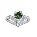1 Karat grüner Moissanit Kronenring aus 925er Sterlingsilber mit V-förmigem Diamantband - US 5 / Dunkelgrün