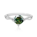 Bague en argent S925 avec moissanite verte ronde et anneau torsadé serti de diamants - Vert Foncé