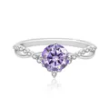 Bague en argent S925 avec grosse pierre violette ronde et anneau torsadé diamants - Mauve Clair