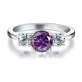 Anello di lusso in argento S925 con moissanite viola 3 carati e pietre laterali - Misura 5 / Fucsia