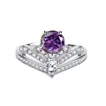 Kronenring aus 925er Silber mit 1 Karat lila Moissanit und Tropfendiamant-Akzenten - US 5 / Fuchsie