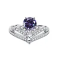 Damen Kronenring aus 925er Silber mit 1 Karat lila Moissanit und weißen Diamantakzenten - US 5 / Violettblau