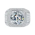 Luxuriöser S925 Sterlingsilber Ring mit rundem Moissanit und Pavé-Diamanten - Einstellbar Offen / 1 ct / Weiß