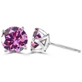 Klassieke S925 zilveren oorknopjes met ronde paarse moissaniet en vierklauwszetting - Stud oorbellen / 1 Karaat * 2 / Zilver Roze