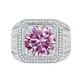 Herrenring aus S925 Sterlingsilber mit großem rosa Moissanit und Diamant-Halo-Effekt - Einstellbar Offen / 1 ct / Rosa