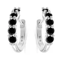 S925 sterling silver hoop earrings featuring five round black gemstones in a claw setting - Black