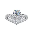 Δαχτυλίδι στέμμα moissanite 1ct από ασήμι 925 με V-σχήμα και pave διαμάντια στη στεφάνη - US 5 / 8 Καρδιές 8 Βέλη (Ασημί)