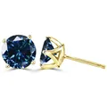 Elegante 1 karaat blauwe moissanite oorknopjes in een klassieke vergulde 4-klauw zetting - Stud oorbellen / 1 Karaat * 2 / Goud-Koningsblauw