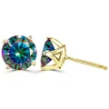 Klassieke 925 zilveren moissanite oorknopjes met regenboogvuur en goudkleurige finish - Stud oorbellen / 1 Karaat * 2 / Goud Regenboog