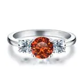 Lussuoso anello in argento S925 con moissanite arancione centrale da 3 carati - Misura 5 / Rosso Granata