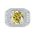 Makroaufnahme eines S925 Silberrings mit rundem gelbem Edelstein und Pavé-Diamanten - Einstellbar Offen / 1 ct / Gelb