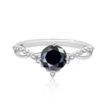 S925 sterling silver ring featuring a round black moissanite with criss-cross pavé band - Size 5 / Black
