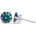 Klassieke S925 zilveren ronde moissanite oorknopjes met levendige kleurrijke schittering - Stud oorbellen / 1 Karaat * 2 / Zilver Regenboog