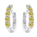 Elegant S925 sterling silver hoop earrings with five round-cut yellow moissanite stones - Lemon Yellow