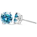 Klassieke 925 zilveren oorknoppen met ronde blauwe moissanite en 4-klauws instelling - Stud oorbellen / 1 Karaat * 2 / Zilver Zeeblauw