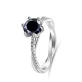 Twisted 925 silver ring with 1ct black round stone and six-prong setting detail - Size 5 / Black