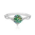 S925 silver ring with round green moissanite in a twisted diamond band design - Size 5 / Teal