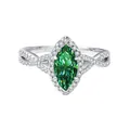 Marquise cut green moissanite ring in 925 silver with a diamond-studded twisted band - Size 5 / Teal