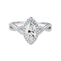 Marquise cut moissanite ring in silver with halo setting and twisted pave band - Size 5 / White