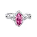 Luxurious marquise pink moissanite ring with halo setting and twisted silver band - Size 5 / Pink