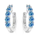 S925 sterling silver hoop earrings featuring sky blue round-cut moissanite stones - Sapphire Blue