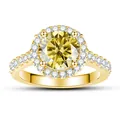 1ct round yellow moissanite ring with halo setting on a gold S925 silver band - Lemon Yellow