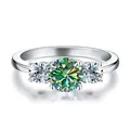 Anello tre pietre in argento S925 con moissanite da 3 carati in finitura argento - Verde petrolio