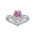 Eleganter silberner Kronen-V-Ring mit einem funkelnden rosa runden Moissanit-Edelstein - US 5 / Rosa
