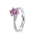 Pink moissanite ring with twisted pavé band in S925 sterling silver six-claw setting - Size 5 / Pink