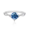 Bague en argent sterling S925 avec pierre bleue ronde et anneau torsadé élégant - Bleu saphir