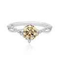 Bague en argent S925 avec moissanite champagne ronde et anneau torsadé pavé - Jaune d'Origine