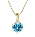925 sterling silver necklace with 1ct round blue moissanite and gold box chain - 1 Carat 6.5mm / Gold Sea Blue