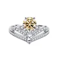 V-förmiger Kronenring aus 925 Silber mit Champagner-Moissanit und Pavé-Diamanten - US 5 / Original Gelb