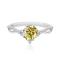Bague en argent S925 avec moissanite jaune taille coussin et anneau torsadé pavé - Jaune Citron
