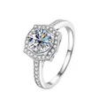 S925 sterling silver halo ring featuring 1ct round moissanite and pave diamond band - HK Size 9 / White