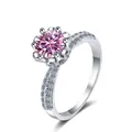 Bague moissanite rose avec sertissage à six griffes et anneau en argent pavé pour femme - Rose