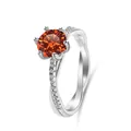 Classic 925 silver ring with 1ct orange moissanite and twisted pavé diamond band - Size 5 / Garnet Red