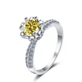 Détail de bague en argent S925 avec moissanite jaune de 1 carat et serti à 6 griffes - Jaune