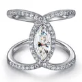 Macro shot of a marquise cut moissanite ring with a split shank pavé setting - Size 5 / White