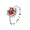 Elegant S925 sterling silver ring with 1ct round orange-brown moissanite and halo stones - HK Size 9 / Lucky Red