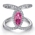 Marquise cut pink moissanite ring in S925 silver with a luxurious cross-band halo design - Size 5 / Pink