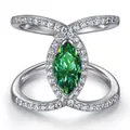 Marquise cut green moissanite S925 sterling silver ring with X-shape crossover design - Size 5 / Teal