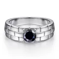 Macro view of S925 silver watchband ring with brick texture and black moissanite - Black